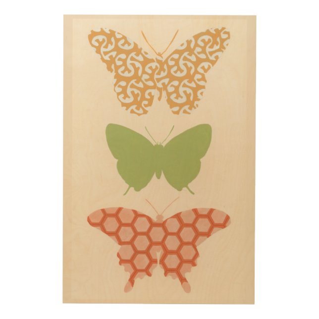 Decorative Butterfly Patterns on Cream Background Wood Wall Decor (Front)
