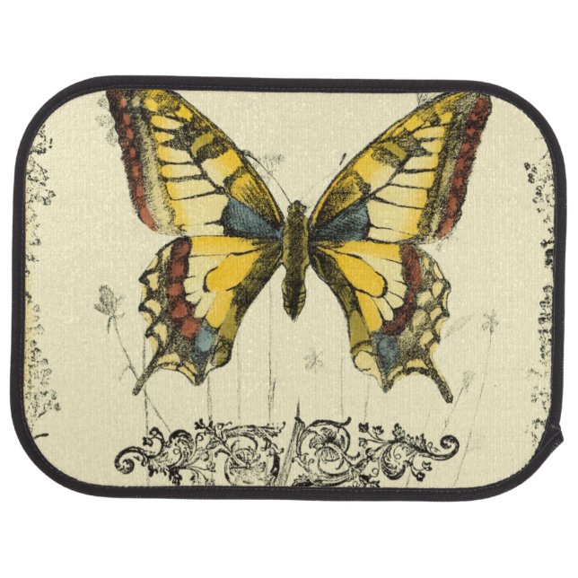 Decorative Butterfly with Wildflowers Car Floor Mat (Rear)