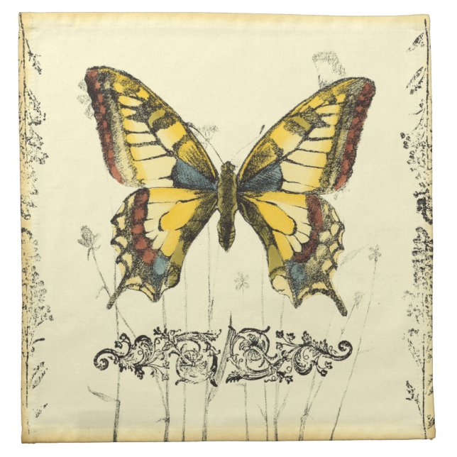 Decorative Butterfly with Wildflowers Cloth Napkin (Front)