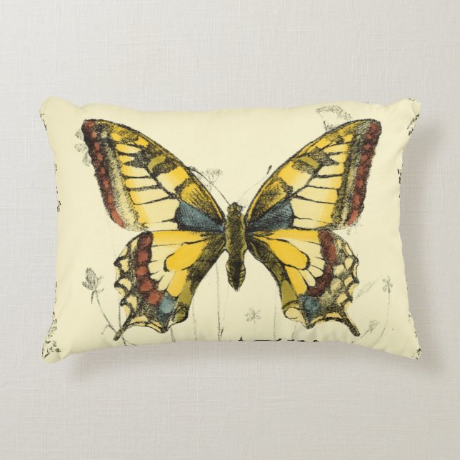 Decorative Butterfly with Wildflowers Decorative Pillow (Front)