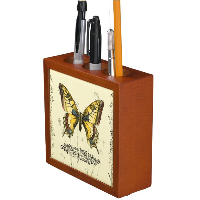 Decorative Butterfly with Wildflowers Desk Organizer (In Situ)