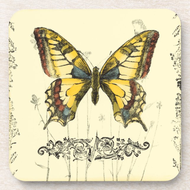Decorative Butterfly with Wildflowers Drink Coaster (Front)