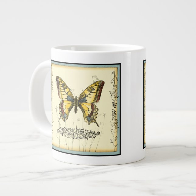 Decorative Butterfly with Wildflowers Large Coffee Mug (Front Left)