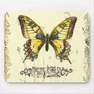 Decorative Butterfly with Wildflowers Mouse Pad