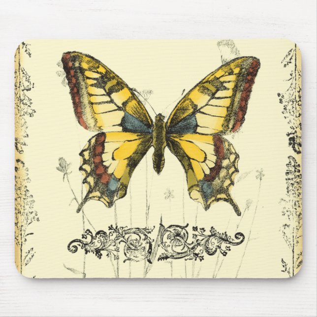 Decorative Butterfly with Wildflowers Mouse Pad (Front)