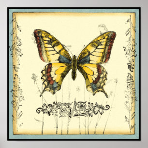 Decorative Butterfly with Wildflowers Poster