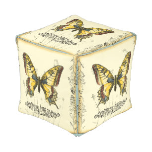 Decorative Butterfly with Wildflowers Pouf