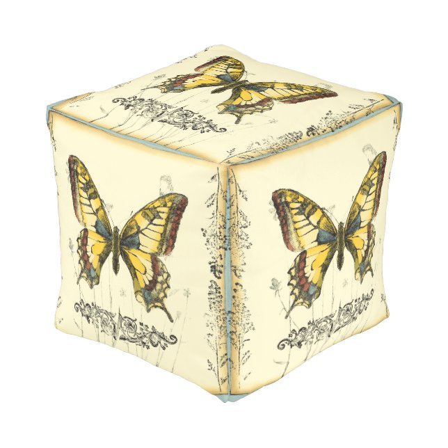 Decorative Butterfly with Wildflowers Pouf (Angled Front)