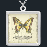 Decorative Butterfly with Wildflowers Silver Plated Necklace<br><div class="desc">A brightly colored,  decorative butterfly is the subject of this piece by Jennifer Goldberger. Wildflowers are drawn on the sides and underneath the huge butterfly. A lovely pastel border completes the scene. Order your print today!</div>