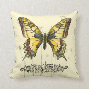 Decorative Butterfly with Wildflowers Throw Pillow
