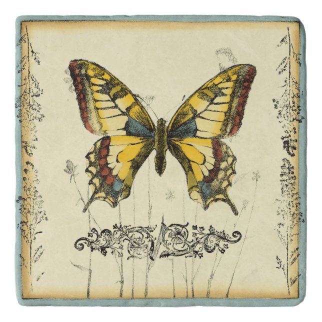 Decorative Butterfly with Wildflowers Trivet (Front)