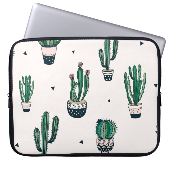 Decorative Cacti Succulents Seamless Pattern Laptop Sleeve (Front)