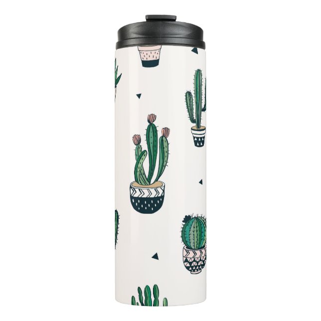 Decorative Cacti Succulents Seamless Pattern Thermal Tumbler (Front)