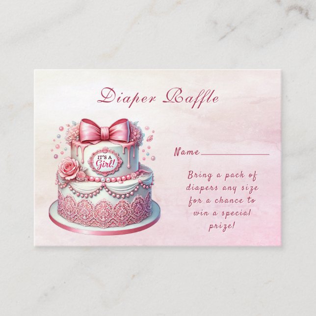 Decorative Cake Pink Bow Baby Shower Enclosure Card (Front)