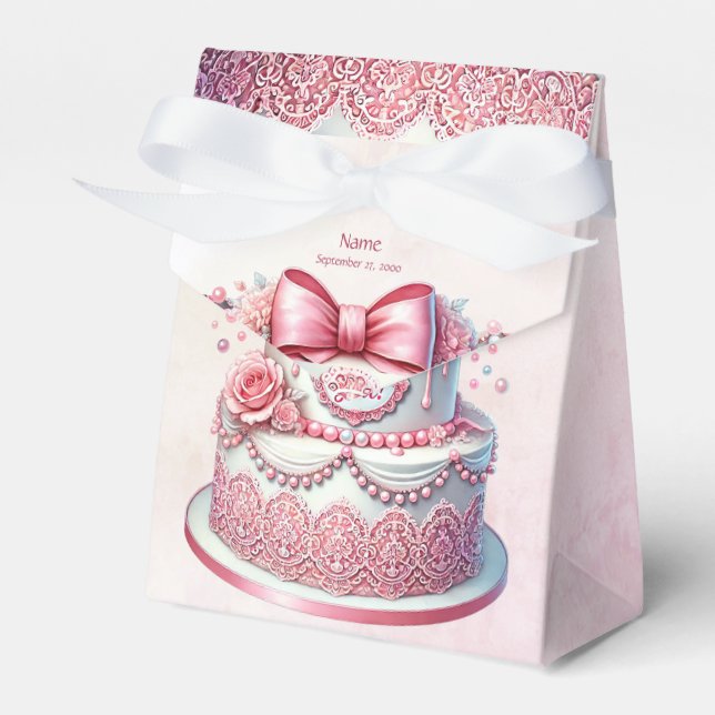 Decorative Cake Pink Bow Favor Box (Front Side)