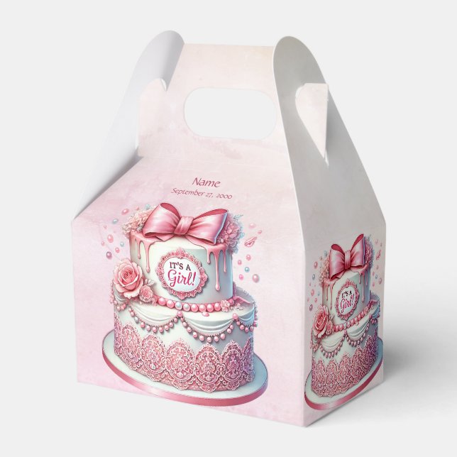 Decorative Cake Pink Bow Favor Box (Front Side)