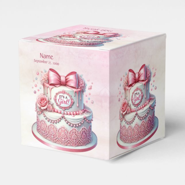 Decorative Cake Pink Bow Favor Box (Front Side)