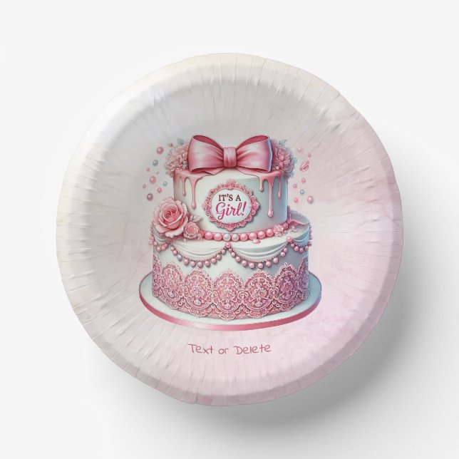 Decorative Cake Pink Bow Paper Bowl (Front)