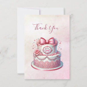 Decorative Cake Pink Bow Thank You Card