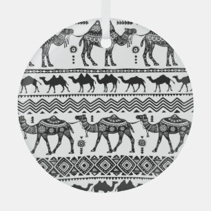 Decorative Camels Seamless Pattern Design Glass Ornament