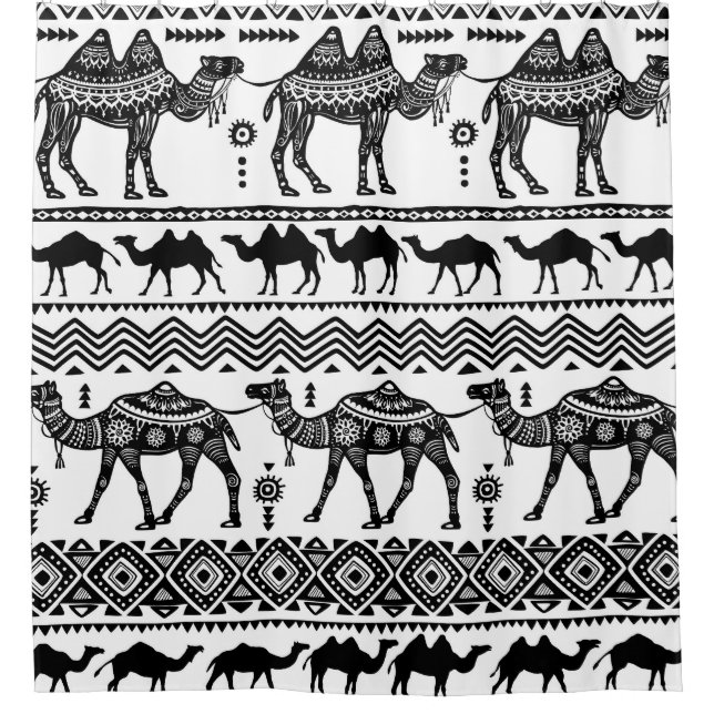 Decorative Camels Seamless Pattern Design Shower Curtain (Front)