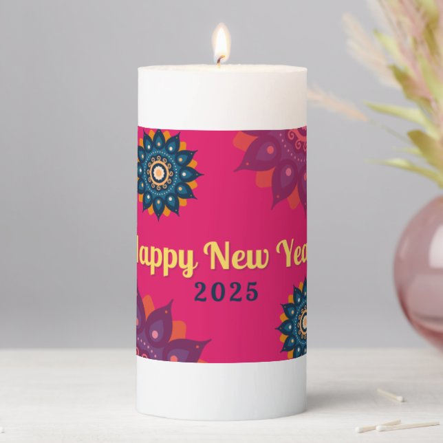 Decorative Candle with Vibrant Traditional Design (In Situ)