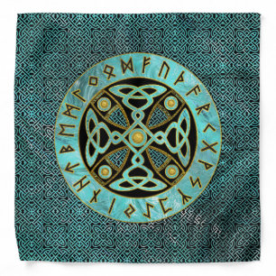 Decorative Celtic Cross  - and Runes alphabet Bandana