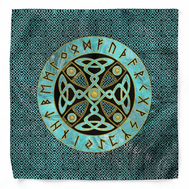 Decorative Celtic Cross  - and Runes alphabet Bandana (Front)