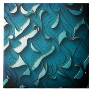 Decorative Ceramic Tile " Turquoise Waves V" 
