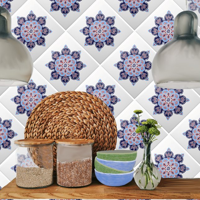 Decorative Ceramic tile with blue&red medallion (Creator Uploaded)