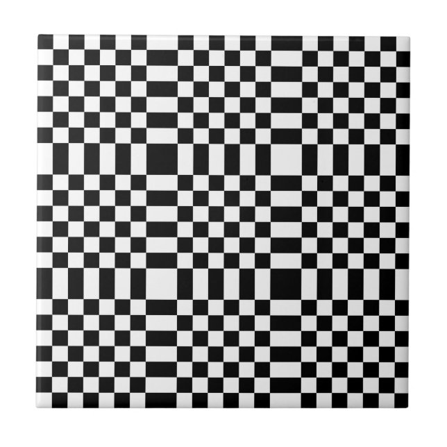 Decorative Checkerboard Based Geometry Ceramic Tile (Front)