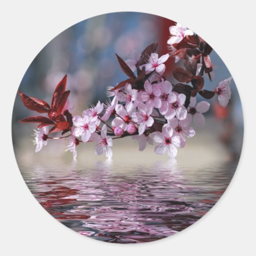 Decorative cherry tree blossoms classic round sticker