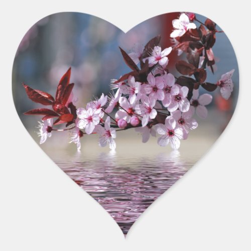 Decorative cherry tree blossoms heart sticker