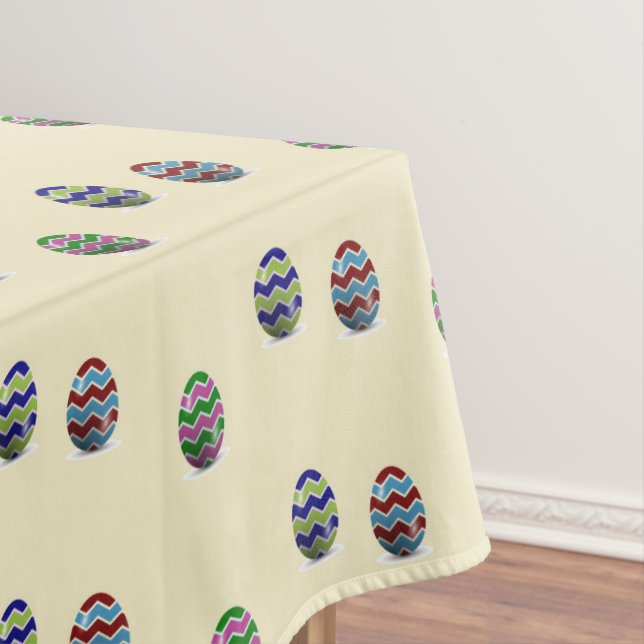 Decorative chevron Easter eggs on brown Tablecloth (In Situ)