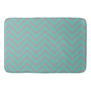 Decorative Chevron Pattern Light Teal And Grey Bath Mat