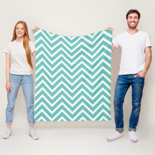Decorative Chevron Pattern Light Teal And White Fleece Blanket