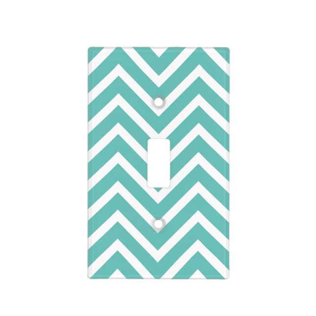 Decorative Chevron Pattern Light Teal And White Light Switch Cover (Front)