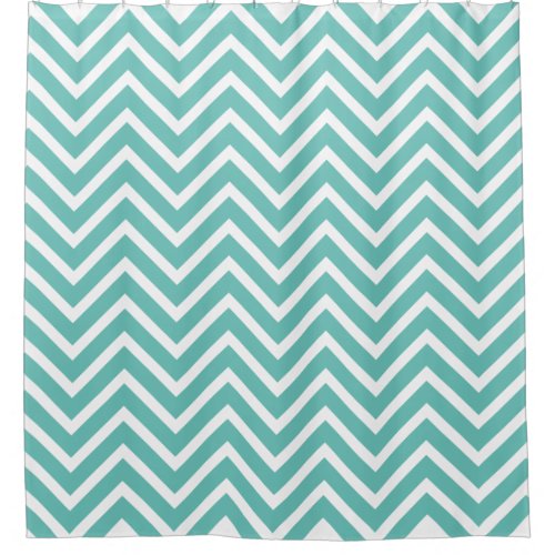 Decorative Chevron Pattern Light Teal And White Shower Curtain