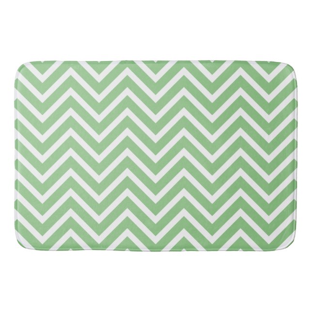 Decorative Chevron Pattern Sage And White Bath Mat (Front)