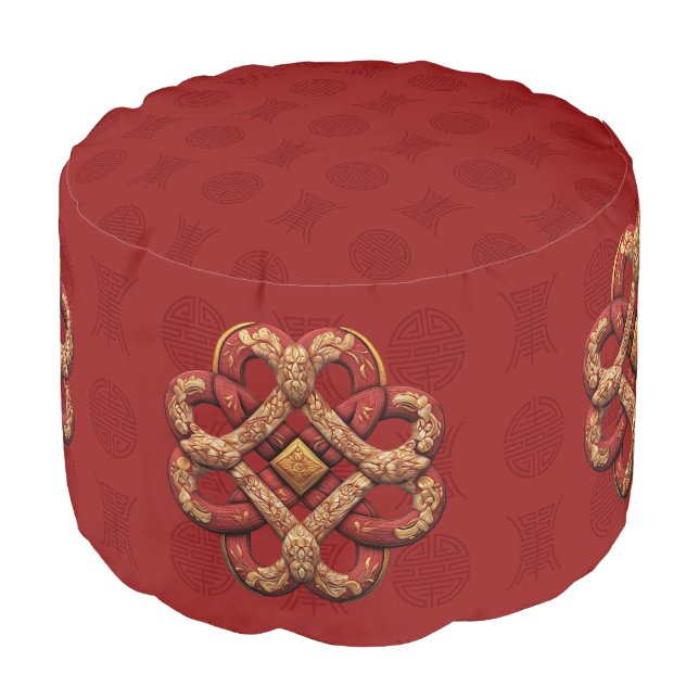 Decorative Chinese Knot Pouf (Angled Front)