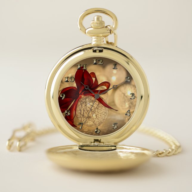 Decorative Christmas Ball and Bow Pocket Watch (Inside)