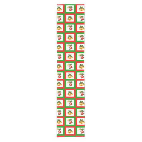 Decorative Christmas bells red white Short Table Runner