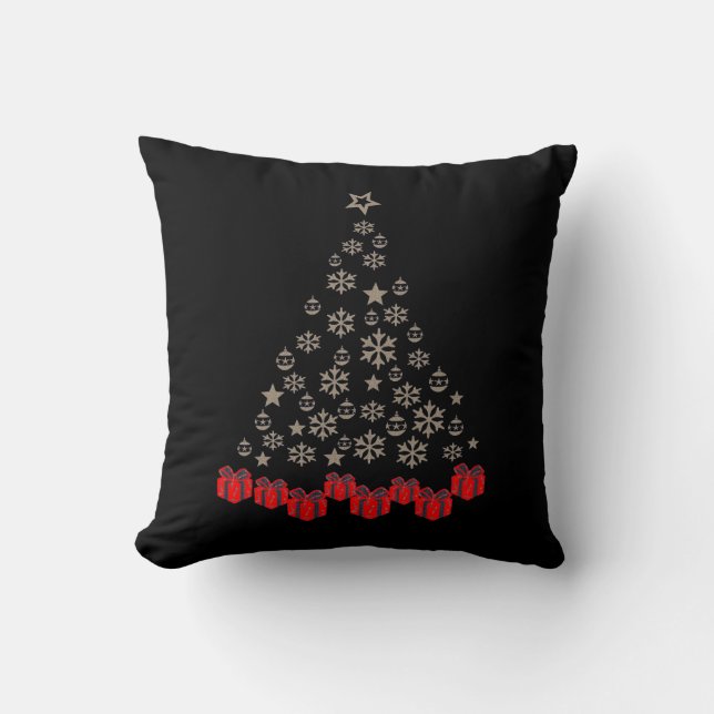 Decorative Christmas Gold Glitter Tree Black Throw Pillow (Front)