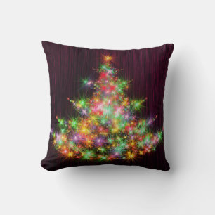 Decorative Christmas Gold Glitter Tree Black Throw Pillow