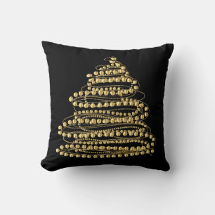 Decorative Christmas Gold Glitter Tree Black Throw Pillow