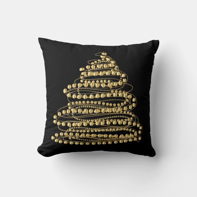 Decorative Christmas Gold Glitter Tree Black Throw Pillow (Front)