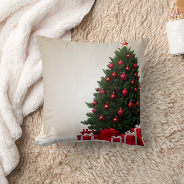 Decorative Christmas Gold Glitter Tree Red Throw Pillow (Blanket)
