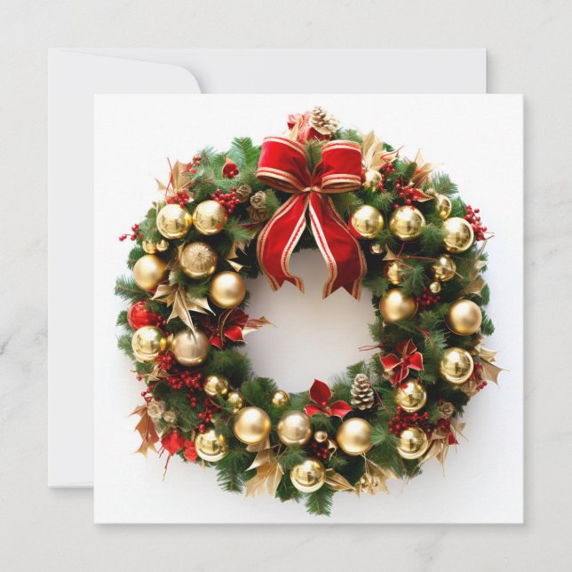 Decorative Christmas holiday wreath greeting card (Front)