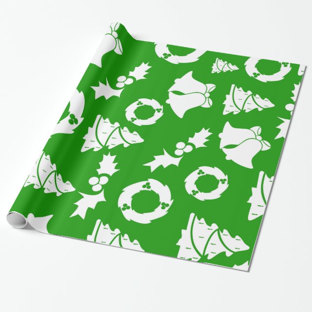 Decorative Christmas Ornaments Elegant in Green Wrapping Paper (Unrolled)