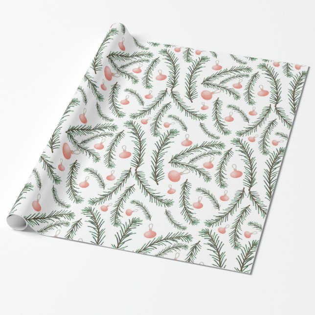Decorative Christmas Pine Needle Wrapping Paper (Unrolled)